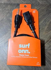 Onn Surf Universal AC Power Cord 6’ Black Monitors, PCs, Printers picture