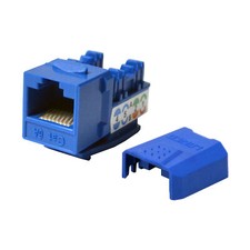 100 Pack Cat6a Keystone Ethernet Jack Punchdown 45 Degree UTP 110 8P8C RJ45 Blue picture