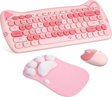 3 Pcs Cute Cat Keyboard and Mouse Combo, USB Wireless with Cat Paw Mouse Pad, Si picture