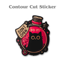 Witchy Black Cat Potion Bottle Sticker, Spooky Funny Decal - Tumblers/Spell Book picture