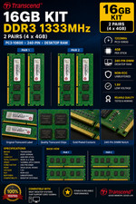 Samsung/Transcend 16GB (4x4GB) DDR3 1333MHz PC3-10600 240-Pin Desktop RAM 2Rx8 picture