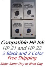 4 New Sealed 21 Black & 22 Color Inkjet Cartridges Compatible to HP 21 and 22 picture