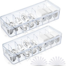 2 Pack Cable Organizer Box with Lid Clear Cord Storage Case & Wire Ties picture