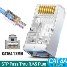 RJ45 Connector Cat6a/6 Shielded Pass Through Connector 24AWG Gold Plated Plugs picture