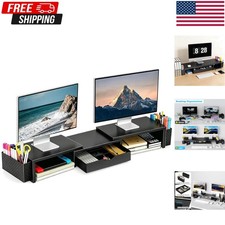 Dual Monitor Stand Riser with Drawer and 2 Pen Holders picture