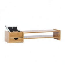 Bamboo Monitor Riser with Drawers Space Saving Ergonomic Desktop Shelf picture