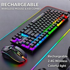 Rechargeable Wireless Gaming Keyboard & Mouse Combo 87 Keys Rainbow RGB Backlit picture