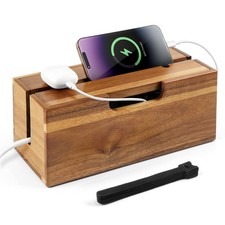 12 Inch Acacia Wood Cable Management Box Cord Hider With Phone Stand picture