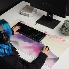 Mouse Pad Japanese Style Mount Fuji Pink Blossom Bird Sakura Pro Gaming picture
