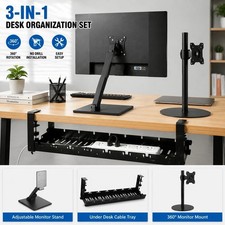 Desktop Heavy Duty Flush to Wall Triple Monitor Desk Mount+Wire Harness Storage picture