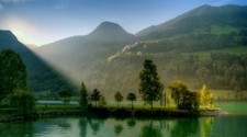 Landscape nature lake sunlight hills Custom Gaming Mat Desk picture