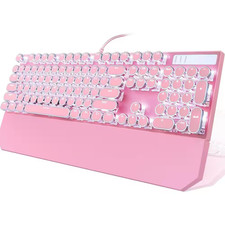 Typewriter Style Mechanical Gaming Keyboard Pink Retro Punk with White Backlit 1 picture