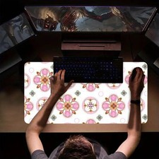 1pc Pink Floral Pattern Mouse Pad & Desk Mat, Featuring Pink Flowers and Small picture