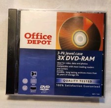 VTG 2004 DVD-RAM 4.7 GB Discs 3 Pack Office Depot w/ Jeweled Cases~NOS Sealed picture