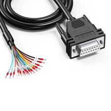 DB15 Female Connector To Bare Wire 10Foot 24AWG Extension Cable 15 Pin DSUB picture
