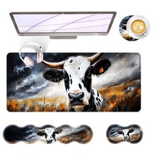 4 PCS Large Keyboard Mouse Pad Set Wrist Rest Memory Foam Cute Cow 31x11 picture