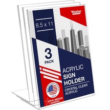 Sign Holder 8.5 x 11 Inch Acrylic Slant Back 3 Pack Clear Inches Portrait Frame picture