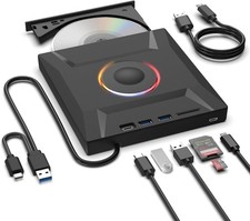 7 in 1 External CD DVD Drive, USB 3.0 and Type-C Disc Reader Burner Player picture