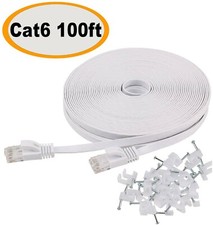 White 100 ft Flat Cat 6 Ethernet Cable  with clips & Rj45 Connectors picture