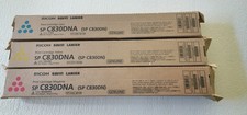 3 NEW GENUINE RICOH SAVIN LANIER SP830DNA PRINT CARTRIDGES- CYAN, YELLOW, MAG picture