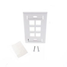 Leviton White Quickport 6-Port ID Window Flush Wallplate 1-Gang Cover 42080-6WS picture
