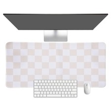 Checkered Desk Mat, 31.5x11.8 Inch Mouse Pad with Non-Slip, Beige/White picture