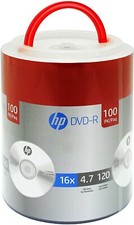 100 HP Blank 16X DVD DVD-R Branded Logo 4.7GB Media Disc Spindle with Handle picture