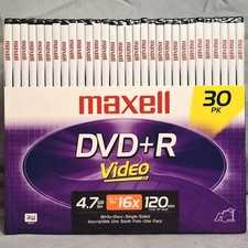 Maxell DVD+R Video 30-Pack Individually Cased 4.7 GB 120 minutes 16× NEW/SEALED picture