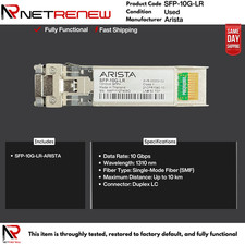 Genuine ARISTA SFP-10G-LR  Transceiver  10GBASE-LR  XVR-10003-02 picture