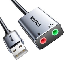 USB to Audio Jack Sound Card Adapter with Dual TRS 3-Pole 3.5Mm Headphone and Mi picture