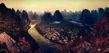Landscape mountains cityscape river fall field forest Custom Gaming Mat Desk picture