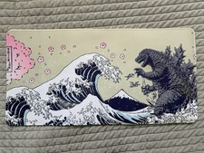 Godzilla Great Wave Gaming Mouse Pad Desk Mat 24 x 12 In Japanese Art picture