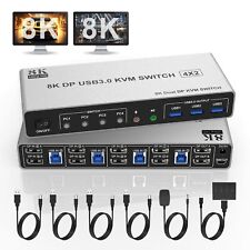 8K@60Hz 2 Displayport USB 3.0 KVM Switch 2 Monitors 4 Computers, Audio - NIB picture