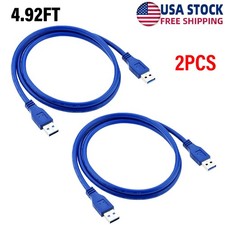 2PC USB 3.0 A Male to A Male USB Cable High Speed Data Transfer Cord Blue 4.92FT picture