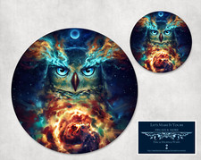 OWL GALAXY ART - CUSTOM ROUND PC MOUSEPAD DESK MAT & COASTER 2 pc GIFT SET picture