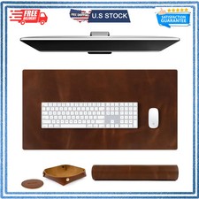 Elizo Real Leather Desk Mat Set 32x16 Large Desk Blotter Protector Antique picture