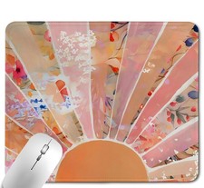Boho Colorful Rainbow Sun Mouse Pad,Retro Rainbow Sunrise Sunset Square Mouse... picture