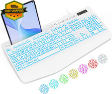 Wired Large Print Backlit Computer Keyboard with Wrist Rest White USB Full Size picture