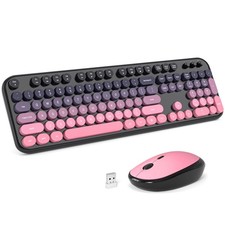 Wireless Keyboard Mouse Combo 2.4GHz FullSize Retro Typewriter Cherry Pink picture