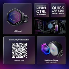 COOLER MASTER ATMOS II 360 PIXEL LED AIO CPU LIQUID COOLER – 360MM RADIATOR, - picture