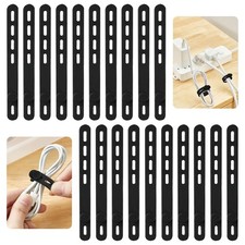 20 Pcs Black Reusable Silicone Cable Ties Wire Organizers Cable Management Tools picture