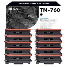 10 Pack TN760 TN-760 Toner Cartridge with Chip for Brother HL-L2390DW HL-L2395DW picture