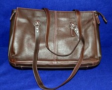 Genuine Buxton Brown Leather Womens Laptop/ Briefcase/ Attache w/Strap-USED- picture