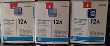 3 Genuine Factory Sealed HP Q2612A Toner Cartridges 12A Blue & Wht Boxes picture