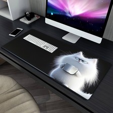 XXL Cute White Cat HD Printed Desk Mat - Non-Slip, Washable Gaming Mousepad fo picture