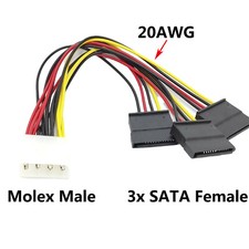 10x 4 Pin IDE Molex Male to 3 SATA Female 15 Pin Power Splitter Connector Cable picture