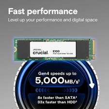Crucial E100 480GB PCIe 4.0 Gen4 NVMe M.2 2280 Internal Solid State Drive, Up to picture