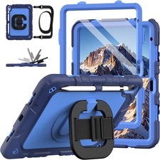 Navy Blue iPad Case Cover with Screen Protector, 360° Rotating Stand for Kids picture