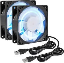2Pcs 80Mm/3.15Inch DC 5V Computer Case Fan 80X80X25Mm USB 8025 Blue LED Power Co picture