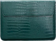 Lightweight Green Crocodile Leather Flip Sleeve for 13-13.6